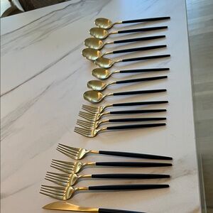 Gold and Black Cutlery Set